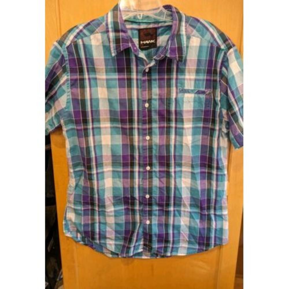 Tony Hawk Blue Purple Plaid Short Sleeve Button-Down Shirt